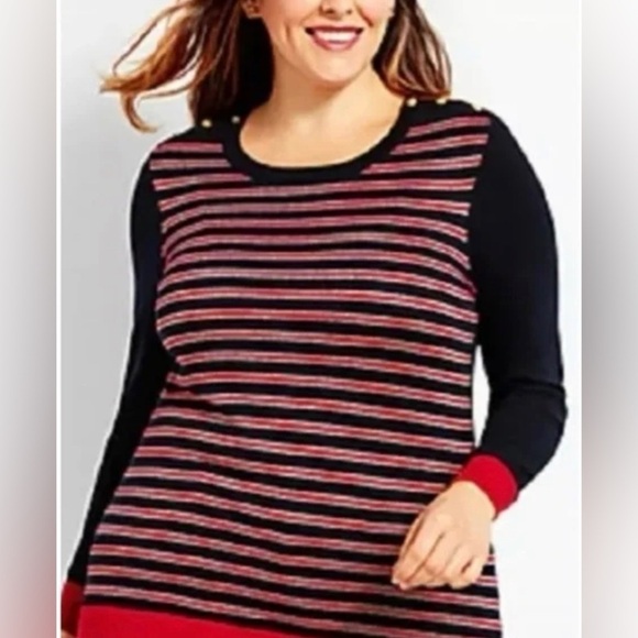 TALBOTS NAVY BLUE, RED,SILVER SPARKLE STRIPED SWEATER SIZE 3X. Holiday nautical - Picture 2 of 9